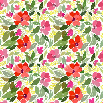 Seamless pattern with floral patterns in bright colors.