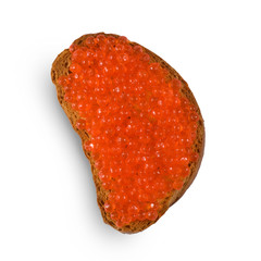 Isolated image of bread with caviar close up