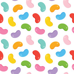 Cute colorful jelly beans candies seamless pattern background.