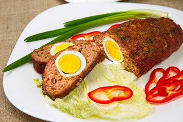 Meatloaf with egg.