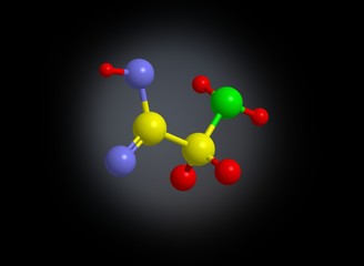 Molecular structure glycine, 3D rendering