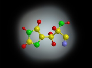 Molecular structure histidine, 3D rendering