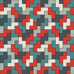 Seamless pattern with simple geometric ornament. Repeated puzzle mosaic abstract background.