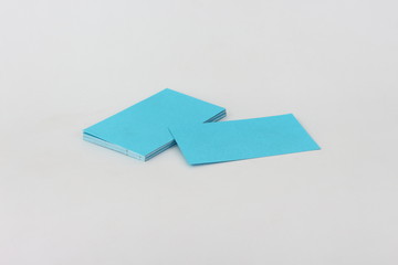 Business cards blue on a white background.
