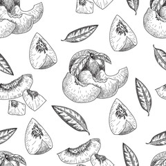 Hand drawn sketch style seamless peach.
