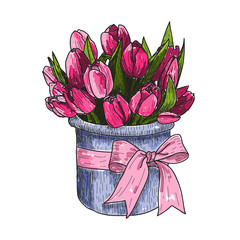 Graphic vector illustration of tulip. Hand drawn artwork. Love concept for wedding invitations, cards, tickets, congratulations, branding.