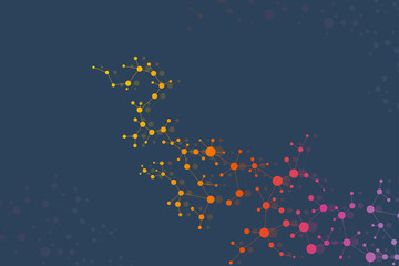 Structure molecule and communication. Dna, atom, neurons. Scientific concept for your design. Connected lines with dots. Medical, technology, chemistry, science background. Vector illustration.
