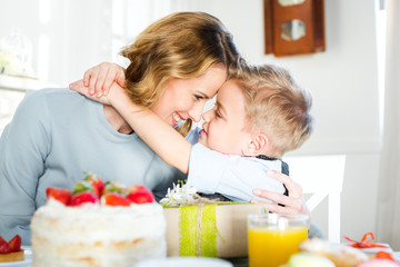 Happy mother and son