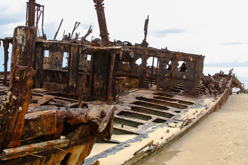 Maheno wreck stranded  at seventy five mile beach, Fraser Island, Queensland, Australia