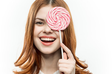 lollipop, happy woman, smile