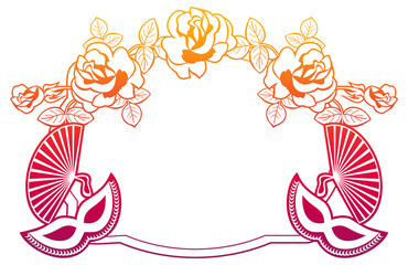 Color gradient frame with carnival masks. 