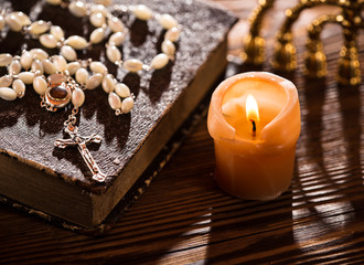 Close-up of wooden Christian cross.