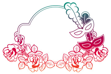 Color gradient frame with carnival masks. 