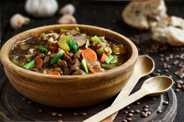 lentil soup and mushrooms