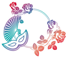 Color gradient frame with carnival masks. 