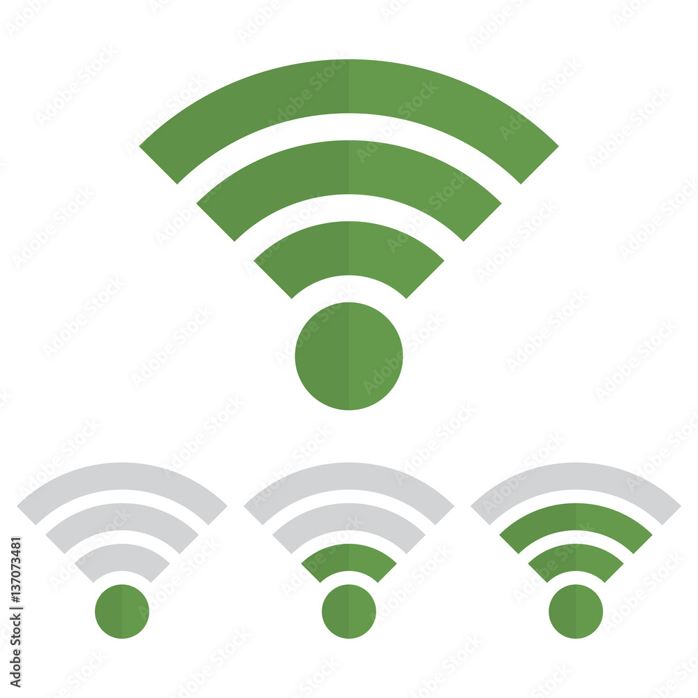 Poster indicator wifi communication set in green color on a white background