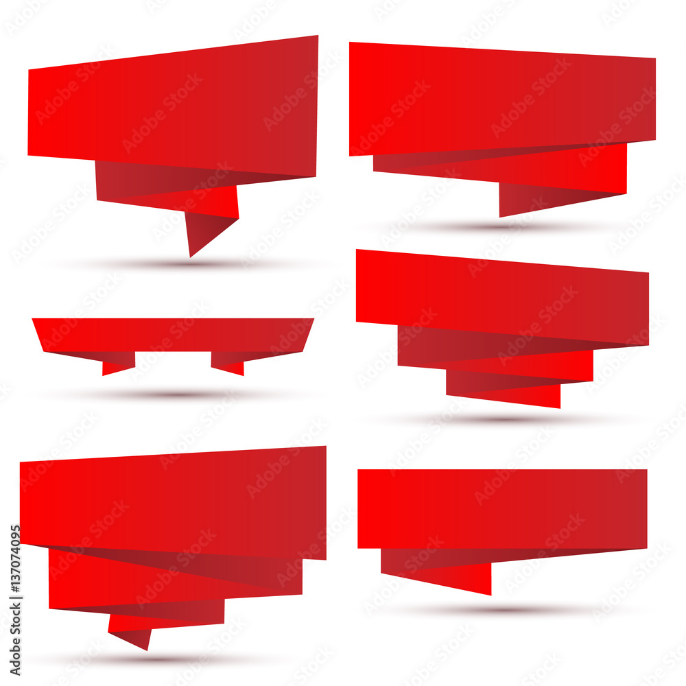 Poster set of bright red ribbons with shadows. vector design elements in retro style. eps10