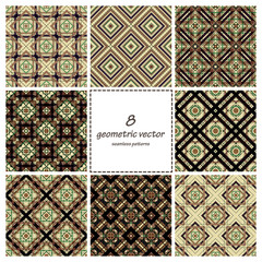 Geometric vector seamless decorative patterns set. Wrapping, tiling. Vector backgrounds collection. Graphic texture ornaments for design. Eps10