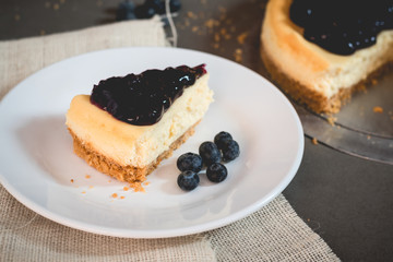 piece of freshness delicious blueberry cheese cake on plate