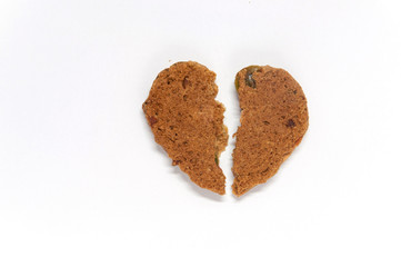 Heart shape cookie and crumb for valentine day,white background.