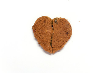 Heart shape cookie and crumb for valentine day,white background.