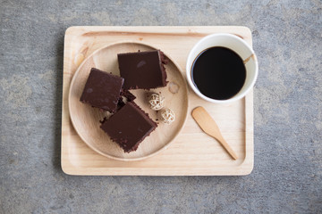 Chocolate cake with coffee in a relaxing time