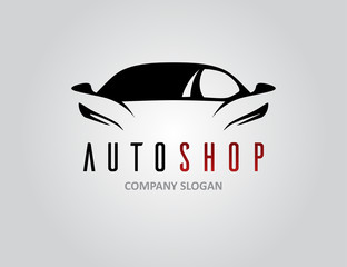 Obraz premium Auto shop car logo design with concept sports vehicle silhouette