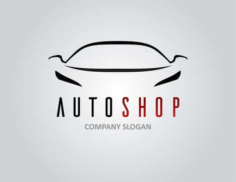 Auto shop car logo design with concept sports vehicle silhouette