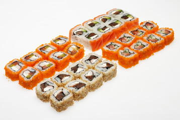 Roll sushi on a plate isolated on white background.