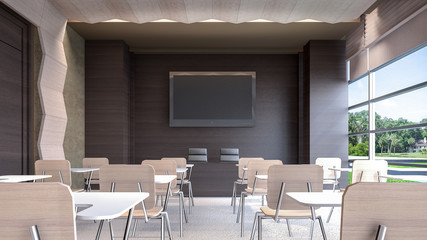 Luxury seminar room with garden view , 3D rendering