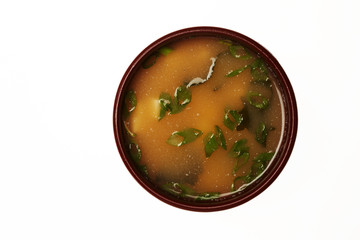 Asian soup in a cup isolated on white background.