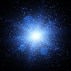 Light effect. Star burst with sparkles. Blue vector explosion