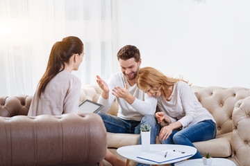 Positive nice couple having a psychological session