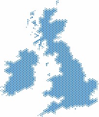 Blue circle shape United Kingdom map on white background. Vector illustration.