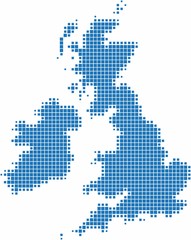Fototapeta premium Blue square shape United Kingdom map on white background. Vector illustration.