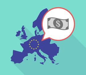Long shadow EU map with a dollar bank note