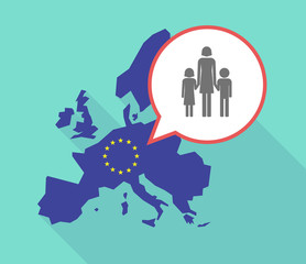 Fototapeta na wymiar Long shadow EU map with a female single parent family pictogram