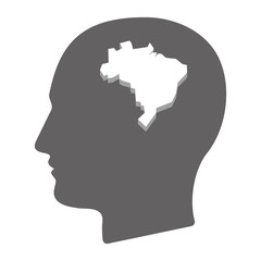 Isolated male head with a map of Brazil