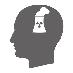 Isolated male head with a nuclear power station