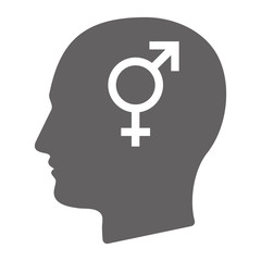 Isolated male head with a bigender symbol