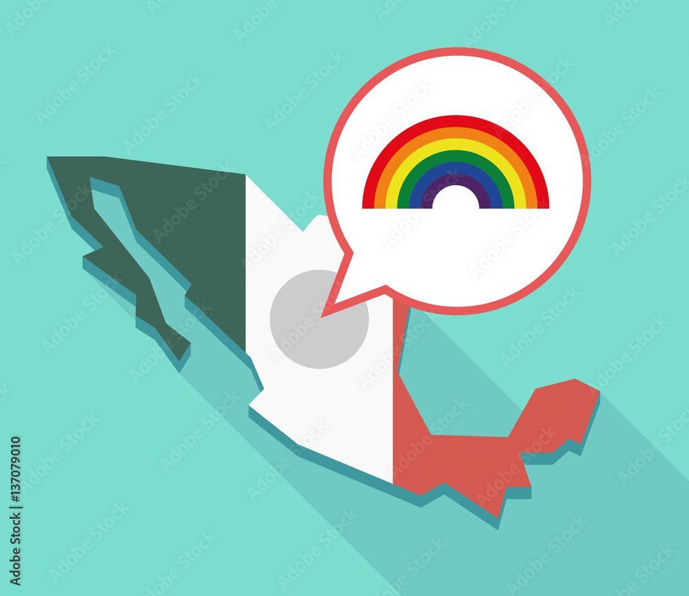 Sticker Long shadow Mexico map with a rainbow