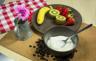 Healthy mix fruit yogurt prepare for meal