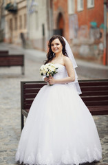 Fototapeta premium Romantic bride in a white wedding dress