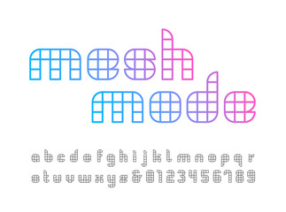 Linear font. Vector alphabet with mesh effect letters and number