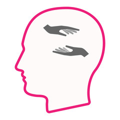 Isolated male head with  two hands giving and receiving  or prot