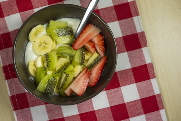 Healthy mix fruit yogurt prepare for meal