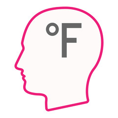 Isolated male head with  a farenheith degrees sign