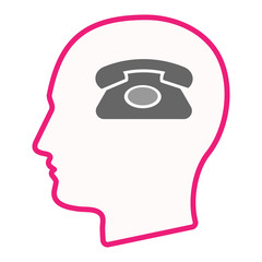 Isolated male head with  a retro telephone sign