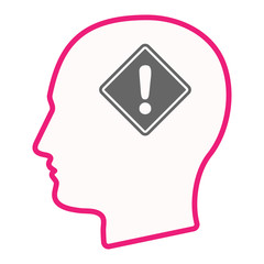 Isolated male head with   a warning road sign