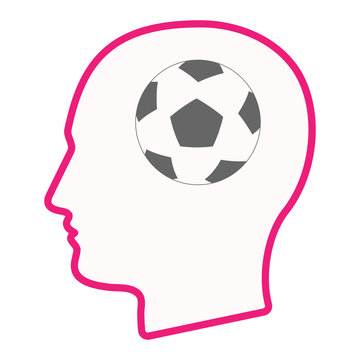 Isolated male head with  a soccer ball